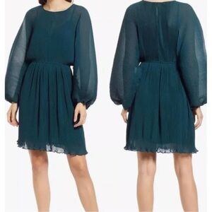 Floret Studios NWOT Elegant Teal/Hunter Green Chiffon Dress w Sleeves, Size L